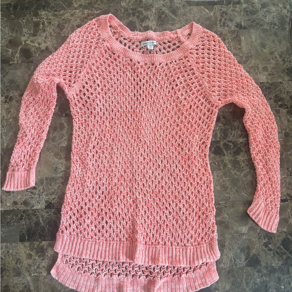 American Eagle Outfitters Coral Pink Open-Knit Sweater